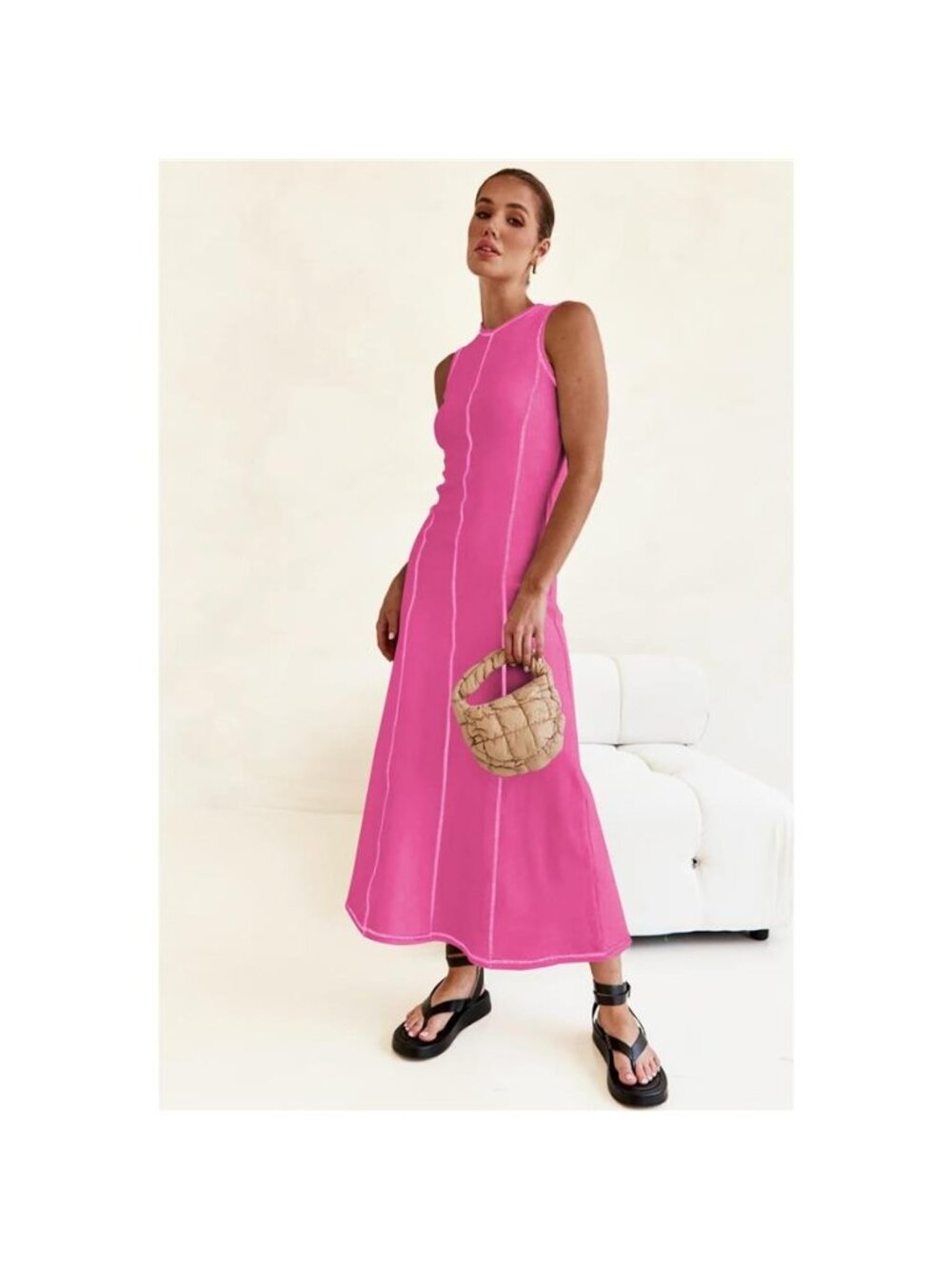 Contrast Stitching Maxi Tank Dress